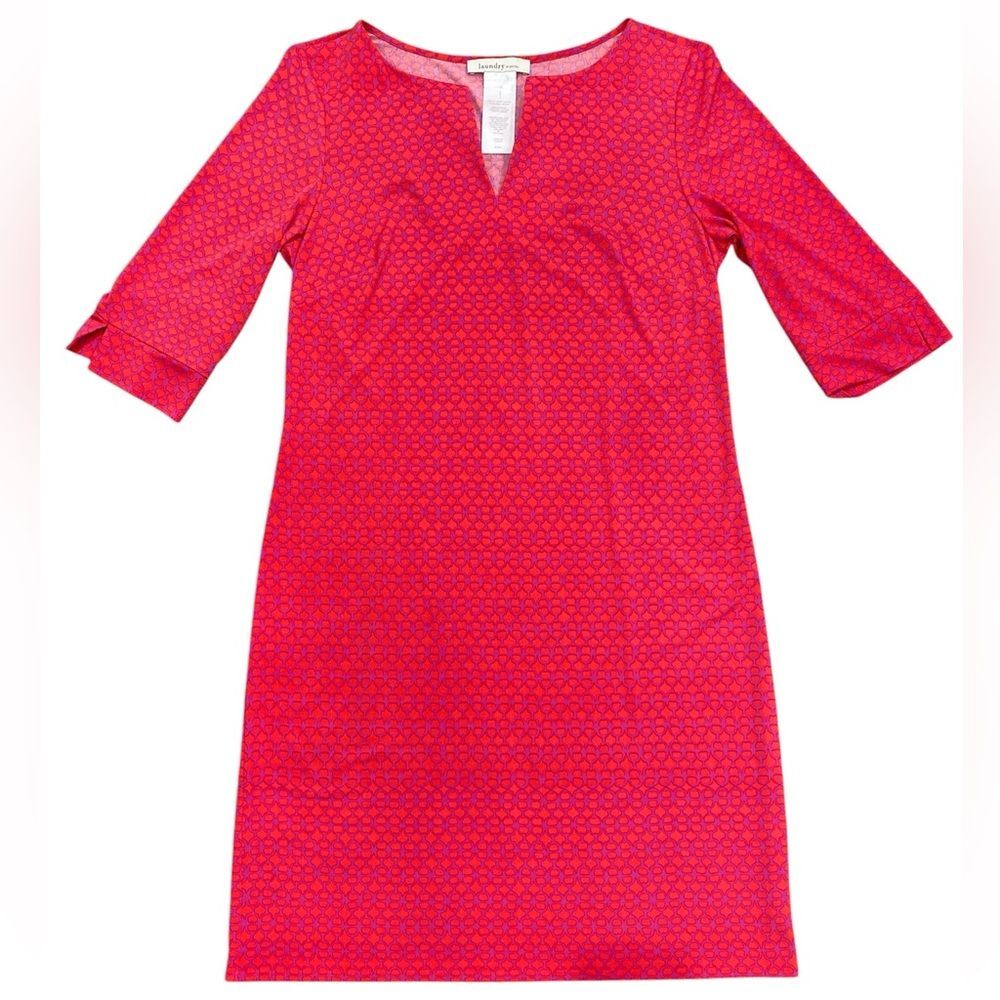 Laundry by Design Chain Shift Jersey Dress 3/4 Sleeve VNeck Pink/Purple Size 6